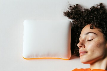 Poster - Serene Sleep Tech Minimalist AI-Powered Memory Foam Pillow Showcasing Ergonomic Design and Personalized Comfort for Holistic Wellness Experience