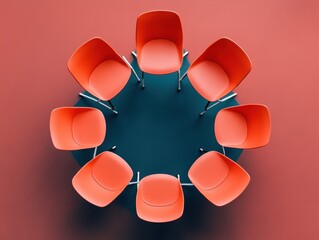 Poster - Minimalist Collaborative Hub Vibrant Coral and Teal Seminar Space Showcasing Adaptive Workplace Design for Next-Gen Professional Learning Environments