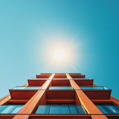 Aufkleber - Geometric Urban Horizon Minimalist Architectural Innovation in Terracotta and Glass - Contemporary Real Estate Design Showcasing Modular Living Solutions