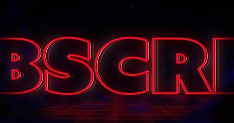 Poster - glowing neon red subscribe text over retro grid animation background