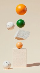 Aufkleber - Minimalist Balance Abstract Geometric Spheres in Soft Neutrals - Contemporary Design Visualization for Digital Branding and Creative Innovation Strategies