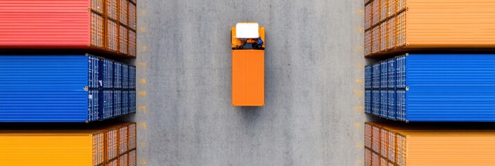 Fototapete - AI-Driven Warehouse Automation Overhead Symmetrical Forklift Logistics Visualization - Smart Inventory Management in High-Efficiency Industrial Design