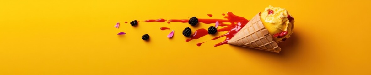 Poster - Vibrant Culinary Art Dynamic Ice Cream Splash with Surreal Petal Motion - Creative Food Styling for Digital Marketing and Sensory Branding