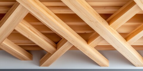 Poster - Scandinavian Minimalist Architectural Detail Sustainable Wooden Beam Intersections Showcasing Biophilic Design Innovation for Modern Workspace Transformation