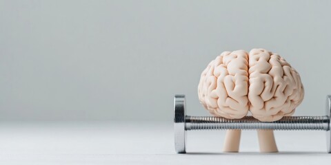 Poster - Neurofitness Revolution Minimalist Brain Model on Precision Barbell - Cognitive Strength Training Visualization for Mental Performance Optimization