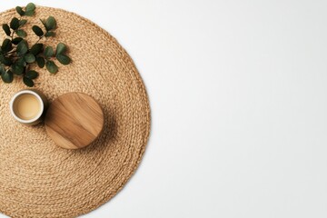 Poster - Minimalist Zen Lifestyle Natural Jute Texture with Wooden Elements and Botanical Accent - Wellness-Inspired Home Styling for Conscious Living