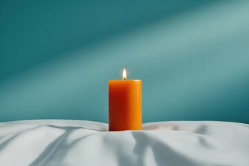 Poster - Serene Mindfulness Ritual Warm Orange Candle Illuminating Soft Minimalist Wellness Space - Contemporary Self-Care Meditation Aesthetic