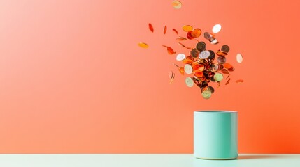 Aufkleber - Minimalist Financial Wellness Ceramic Piggy Bank Explosion with Dynamic Falling Coins - Vibrant Investment Strategy Visualization for Modern Wealth Management