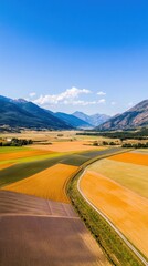 Leinwandbilder - Next-Gen Precision Agriculture Aerial Landscape Innovation Revealing Sustainable Farming Insights Through Vibrant Geometric Field Mapping and Mountain Terrain Technology
