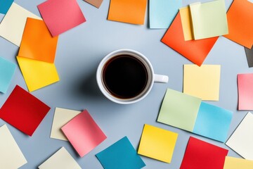 Poster - Minimalist AI Innovation Workspace Vibrant Sticky Note Brainstorming and Creative Coffee Break - Productivity Design for Digital Entrepreneurs