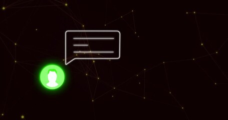 Poster - Animation of glowing chat bubble and user icon over digital network connections