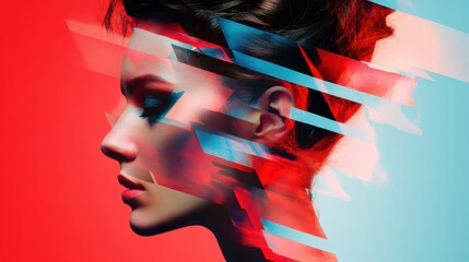 Poster - Digital Resilience Glitch Art Portrait of Mental Health Advocacy - Fractured Wellness Narrative for Gen Z Mental Health Awareness and Emotional Healing Campaigns