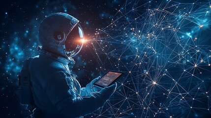 Astronaut in Space with Digital Network