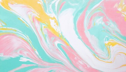 Aufkleber - pastel fluid marble swirl with pink, mint, and yellow tones, abstract acrylic texture for background and artistic design