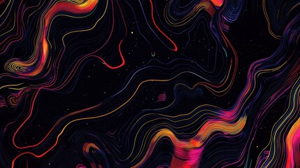Poster - A stunning abstract wave pattern with colorful neon lines flowing dynamically over a black background.