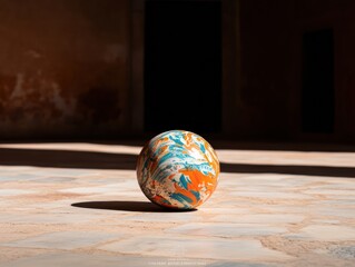 Poster - Fluid Dynamics Meets Urban Design Abstract Marble-Textured Sphere in Minimalist Light - Contemporary Art and Creative Branding Concept