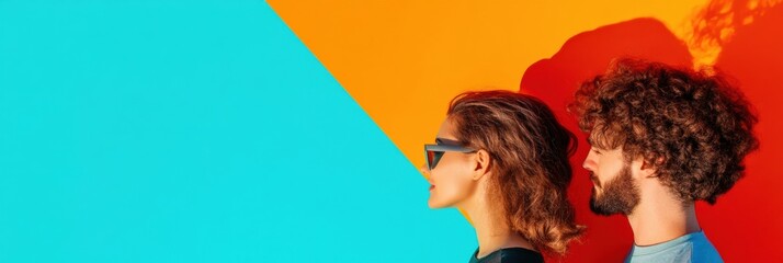Fototapete - Immersive Tech and Color Blocking Millennial Collaboration in Mixed Reality, Showcasing Next-Gen Digital Interaction and Creative Professional Innovation