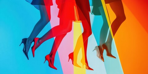 Poster - Pop Art Motion Dynamic High Heel Fashion Silhouettes in Bold Color Block Design - Contemporary Creative Marketing for Style Trends and Visual Branding