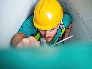 Poster - Emerging Tech Safety Precision Industrial Worker in Confined Space Inspection - Next-Gen Infrastructure Maintenance and Workplace Innovation for Resilient Urban Development