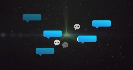 Poster - Chat bubbles and message icons floating over starry night sky animation
