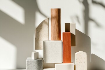 Poster - Minimalist Architectural Composition Organic Wood and Concrete Sculptural Forms Exploring Spatial Design, Materiality, and Contemporary Aesthetic Balance