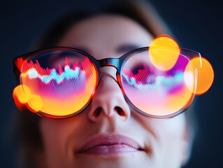 Fototapete - Futuristic Data Visualization Immersive Digital Insights with Vibrant Holographic Reflection - Next-Gen Tech Experience for Innovative Professionals