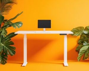 Aufkleber - Modern Wellness Workspace Minimalist Adjustable Standing Desk with Biophilic Design - Ergonomic Productivity Solution for Digital Professionals and Creative Entrepreneurs