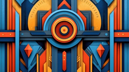Poster - A vibrant blue abstract design featuring sharp metallic edges and geometric precision in a futuristic style.
