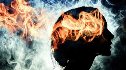 Aufkleber - Fiery transformation of the mind abstract background digital art surreal environment side view conceptual imagery