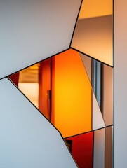 Leinwandbilder - Geometric Luminescence Prismatic Architecture Exploring Minimalist Design, Innovative Urban Surfaces and Cutting-Edge Spatial Dynamics in Modern Corporate Environments