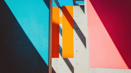Aufkleber - Vibrant Geometric Architecture Bold Colorblock Brutalist Design Showcasing Minimalist Urban Aesthetic for Creative Professionals and Digital Content