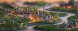 © Naruemon NS. - A miniature industrial landscape featuring factories, smokestacks, and a winding river, surrounded by lush greenery.