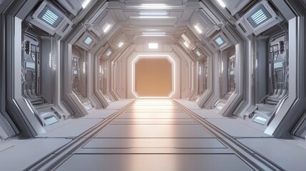 Poster - Abstract white geometry background with clean lines and layered podiums, creating a futuristic and elegant display scene.