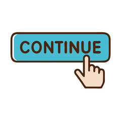 Poster - Continue button icon with finger pointing, interaction concept