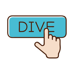 Poster - Dive button icon with hand pressing, interactive interface concept