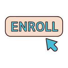Poster - Enroll button icon with cursor, digital engagement concept