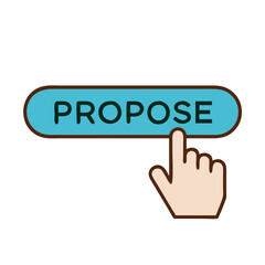 Poster - Propose button icon with hand pointing, engagement concept
