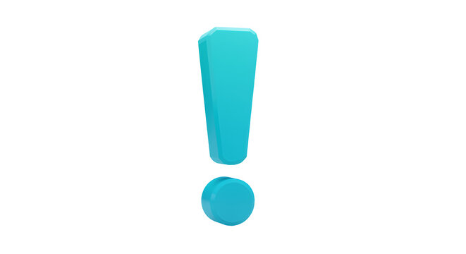 Teal Exclamation Point Isolated on White Background in a 3D Rendering