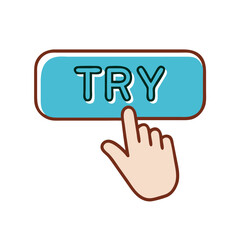Poster - Try button icon with hand pressing, action motivation concept