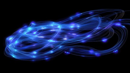 Poster - Glowing electric blue and purple wavy lines create a high-tech, futuristic aesthetic against a deep black background.