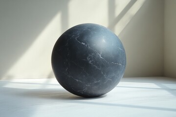Poster - A captivating black marble sphere resting on a minimalistic surface, contrasting beautifully with soft light for an elegant, serene aesthetic.