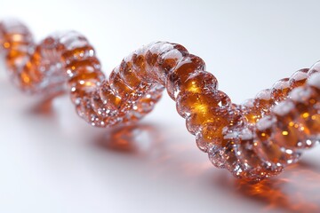 Poster - A close-up image of an intricate, twisted design made of translucent material, showcasing vibrant orange hues and a shimmering appearance.