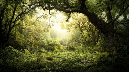 Poster - Forest clearing serenity enchanting nature scene lush environment tranquil landscape vibrant light