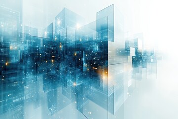 Aufkleber - A futuristic cityscape featuring sleek, transparent skyscrapers and glowing lights. This digital artwork evokes a sense of innovation and endless possibilities.