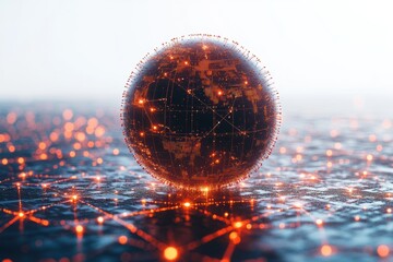 Poster - A futuristic digital globe stands out against a blurred background, symbolizing connectivity and data flow in an increasingly digital world.