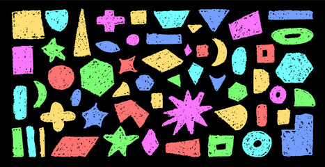 Wall Mural - set of abstract geometric basic shapes drawn with colorful pastel or charcoal. hand drawn paint quot