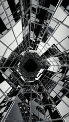 Poster - Futuristic geometric tunnel with dynamic movement and reflective surfaces