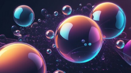 Fototapete - Abstract spheres, liquid, colorful, dark background