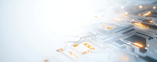 Aufkleber - Abstract image of a circuit board with glowing components and a soft light background, symbolizing the advancements in technology and digital innovation.