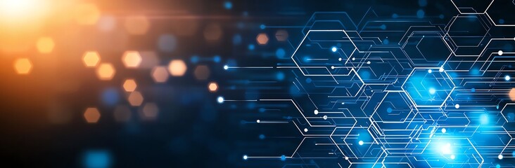 Poster - A captivating abstract background featuring glowing hexagons and light effects, perfect for representing innovation, digital concepts, and the future of technology.
